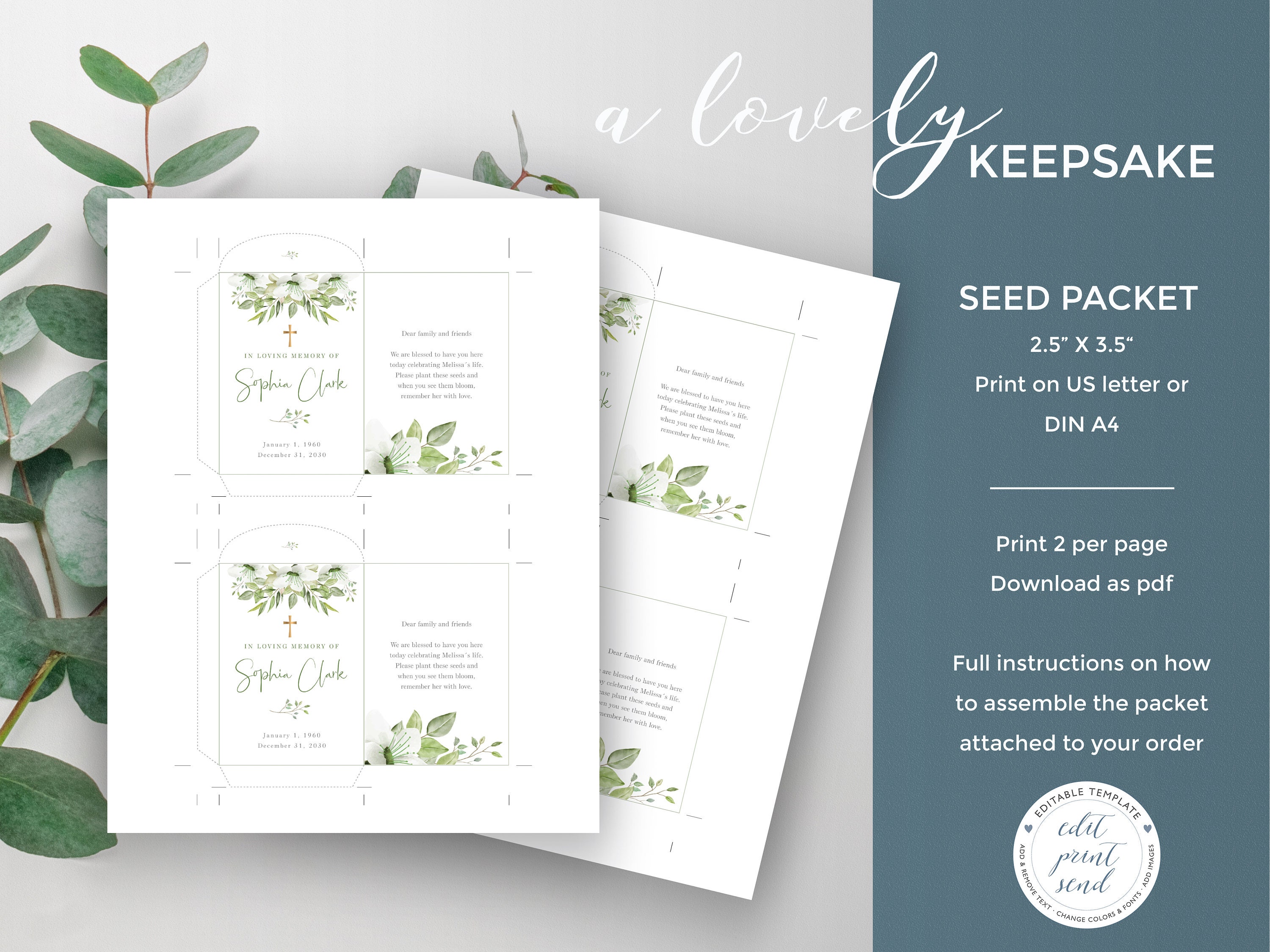 Seed Packet Template for Funeral With White Flowers Memorial - Etsy