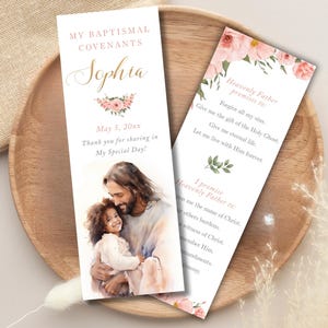 Editable LDS bookmark for afroamerican girl, baptismal covenants template, Jesus and girl customizable bookmark, LDS baptism gift favor LDS9