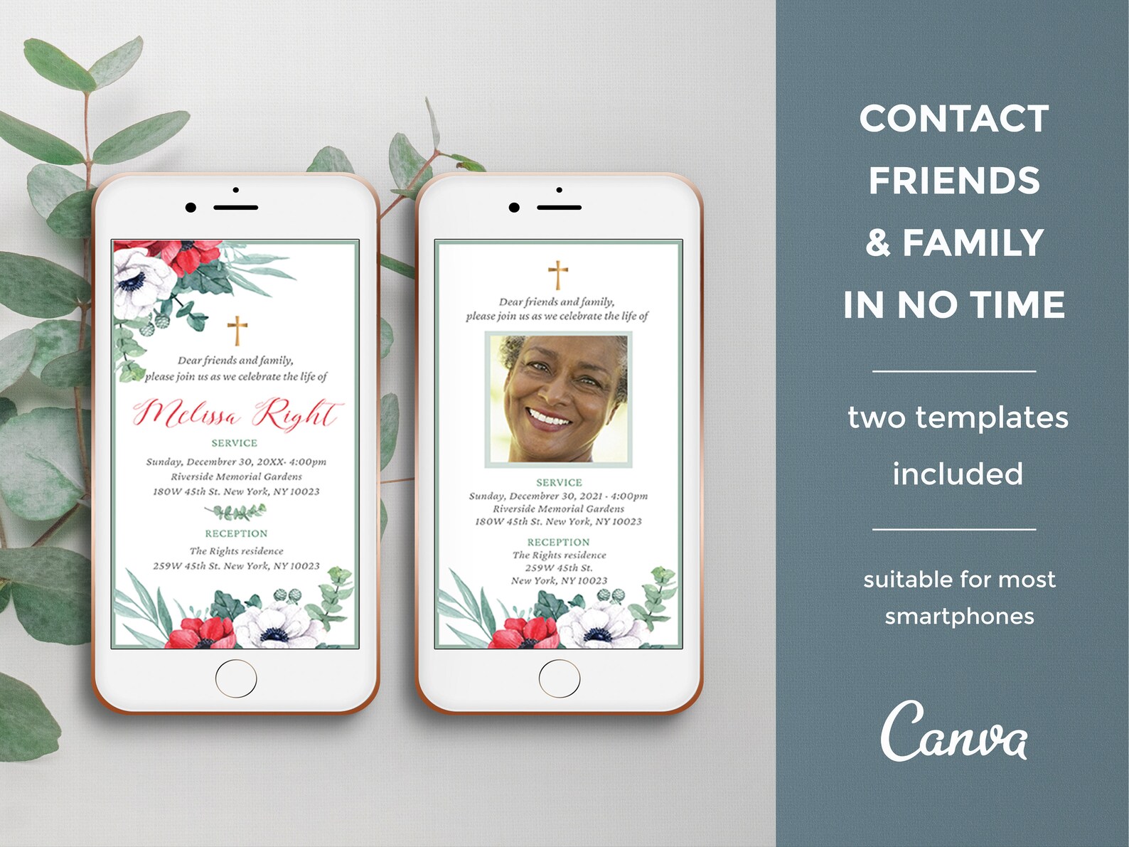 Poppies Elegant Funeral Digital Invitation Template | Editable Memorial ...