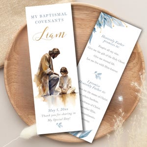 Editable LDS bookmark for boy, baptismal covenants template, Jesus and boy customizable bookmark, LDS baptism gift favor LDS26