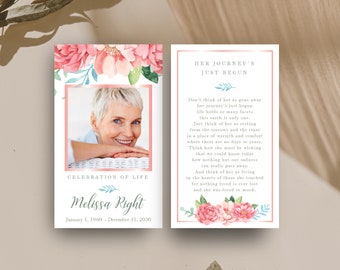 Peonies editable Memorial Card for Remembrance, Funeral Prayer Card, Template Printable Memorial Prayer Card - FF18