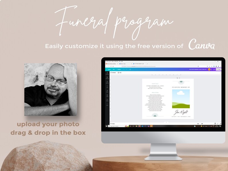 Computer Keyboard Funeral Minimalist Funeral Program Template for Man, Modern Editable Memorial ...