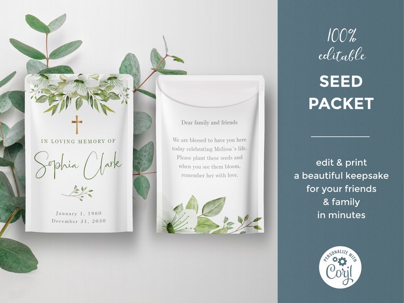 Seed Packet Template for Funeral With White Flowers Memorial - Etsy