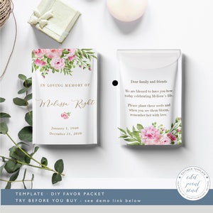 Seed Packet for Funeral, Memorial Seed Packets Template, Celebration of Life Favor, Remembrance ...