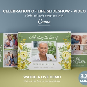 Celebration of Life Slideshow Template, Memorial Video With Yellow