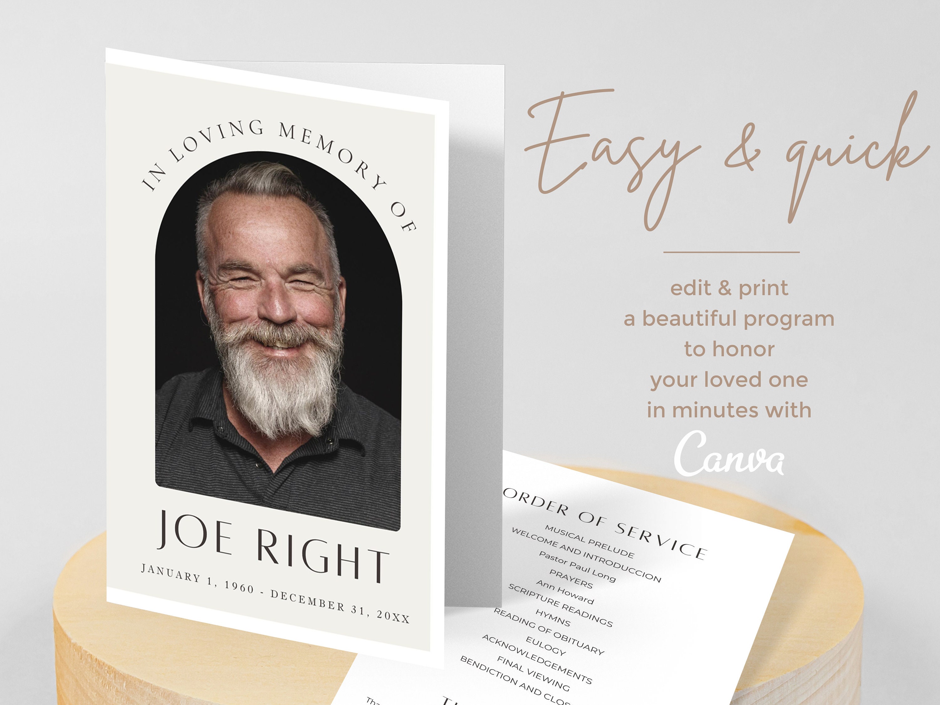 Modern Funeral Programs Examples Modern Funeral Program Template, Elegant Editable Memorial Program ...