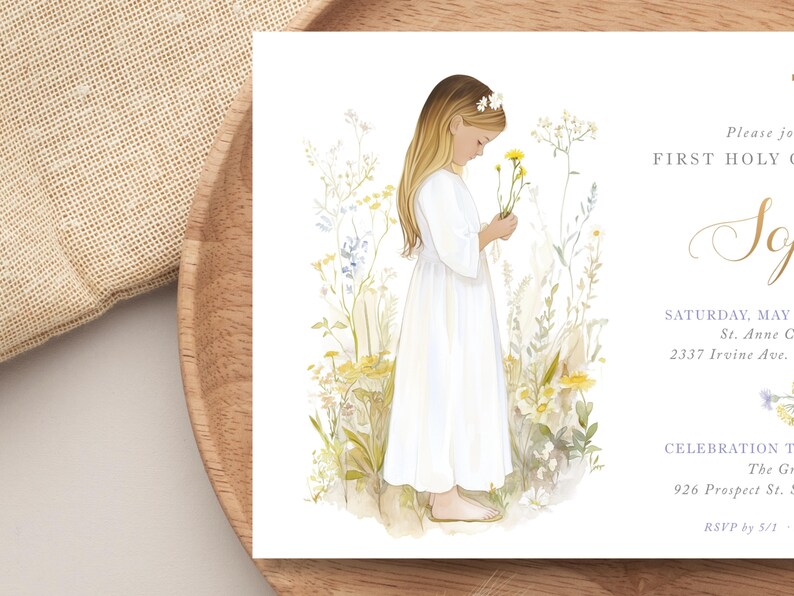 First Holy Communion Invitation TEMPLATE for Blond Girl With ...