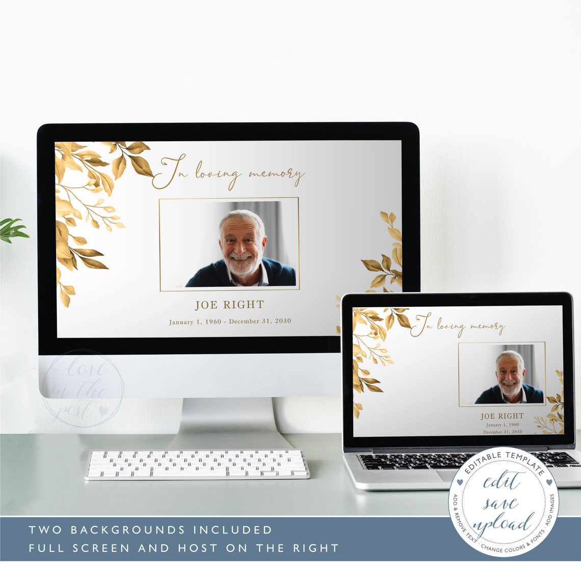 ZOOM Funeral Background for Man Template for Virtual Memorial Etsy