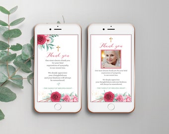 Plantilla editable de tarjeta de agradecimiento de funeral, tarjeta electrónica de agradecimiento, servicio religioso de mujer  - FF20