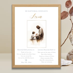 Latter-day Saint Baptism Covenants Editable Poster for boy, Jesus & Child Art, Printable LDS Baptism Gift, Custom Keepsake Template - LDS27