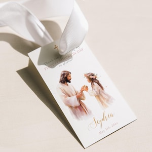 Biglietto per la Prima Comunione modificabile con Gesù e una bambina, MODELLO, Regali per la Comunione, Regali per gli invitati alla Comunione - CP40