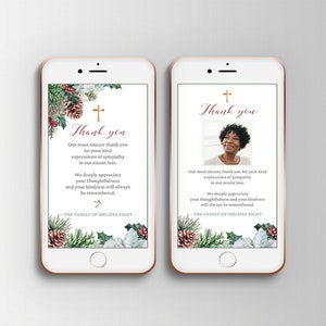 Carte de remerciement funéraire numérique de Noël, modèles funéraires modifiables pour smartphones, remerciements funéraires électroniques de Noël - FF7