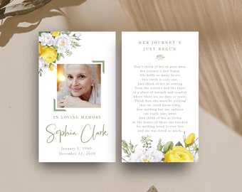 Yellow roses Memorial Card for Remembrance, Funeral Prayer Card, Template Printable Memorial Prayer Card - FF4