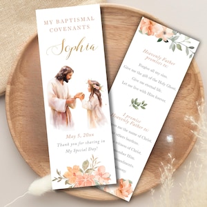 Baptismal covenants bookmark for girl, Editable template, Jesus and girl customizable bookmark, LDS baptism gift, favor, keepsake - LDS2