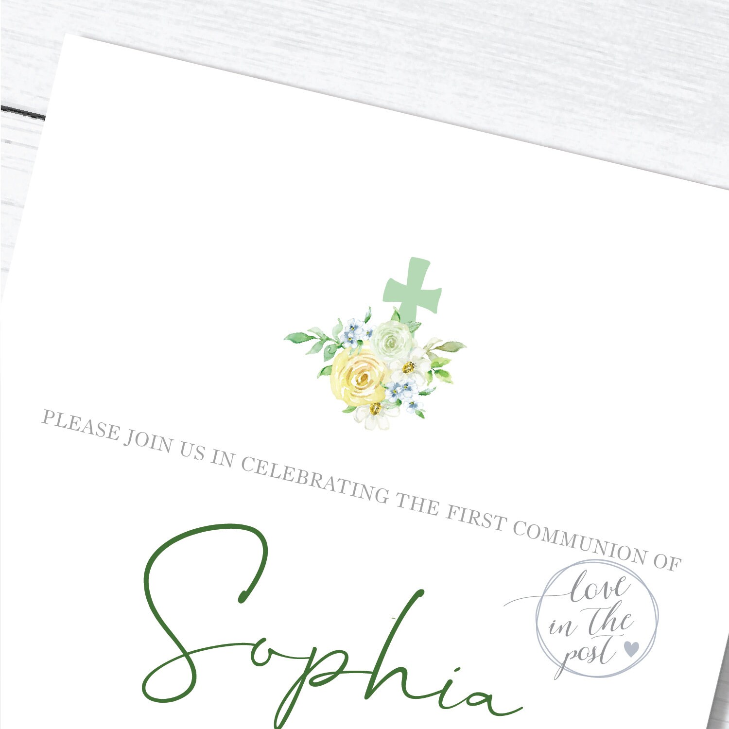 First Holy Communion Invitation for Girl Floral 1st Communion Etsy