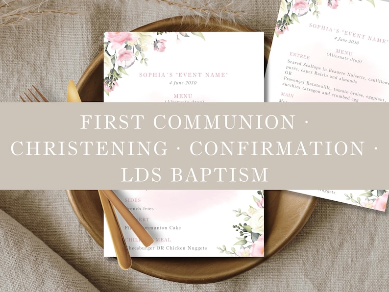 Editable Menu for Girl With Prink Flowers, Multi-event, First Communion ...