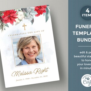 Christmas funeral template bundle, memorial package, in loving memory set, celebration of life template set of 4 - FF45