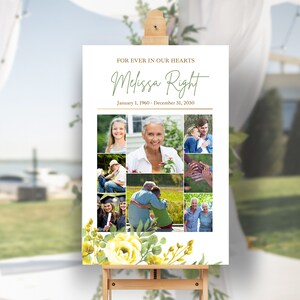 Funeral photo board for woman, welcome sign template, photo collage, Memorial poster, Celebration of Life decor, photo display FF32 image 7