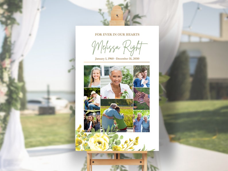 Funeral photo board for woman, welcome sign template, photo collage, Memorial poster, Celebration of Life decor, photo display FF32 image 7