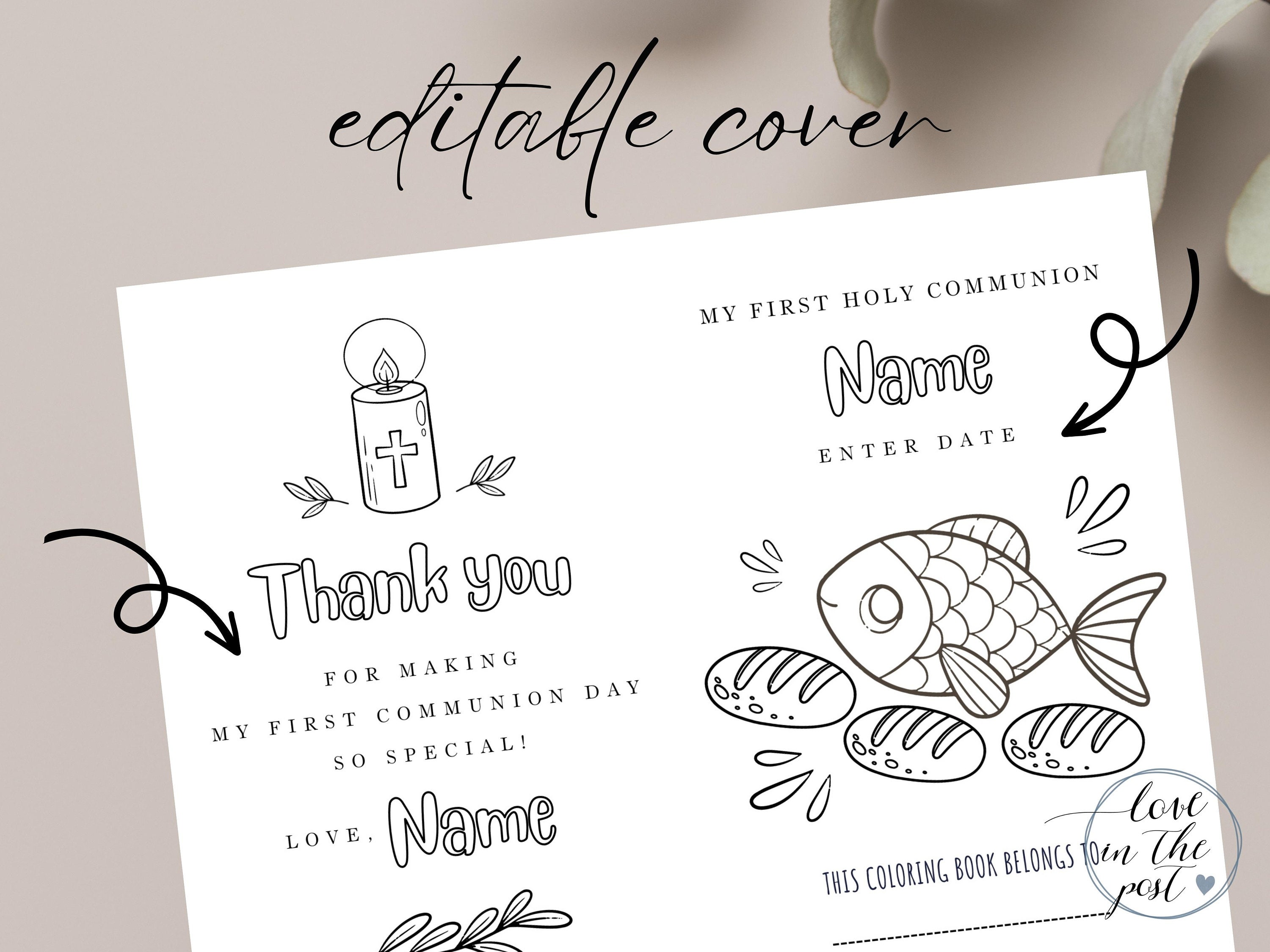 First Communion Printable Coloring Pages for Kids | Editable Cover ...