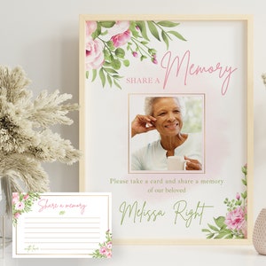 Impression imprimable avec fleurs roses + carte souvenir, souvenir de la perte d'un être cher, impression funéraire modifiable - FF14