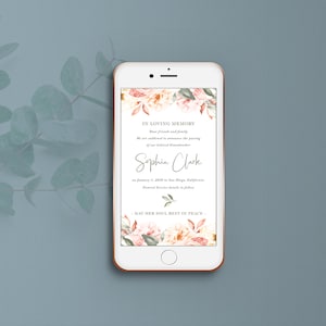 Annonce de décès pour téléphone portable avec fleurs de corail, annonce de décès, funérailles numériques, e-carte pour téléphone - FF3