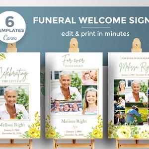 Funeral photo board for woman, welcome sign template, photo collage, Memorial poster, Celebration of Life decor, photo display FF32 image 1