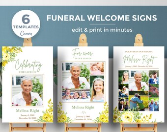 Funeral photo board for woman, welcome sign template, photo collage,  Memorial poster, Celebration of Life decor, photo display -FF32