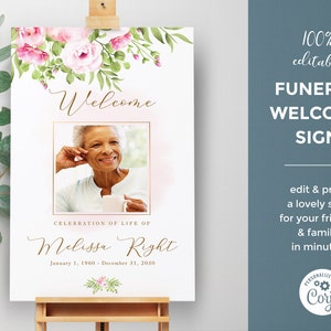Cartel funeral editable rosas, plantilla de cartel para funeral, celebración misa funeral, poster floral para funeral - FF14