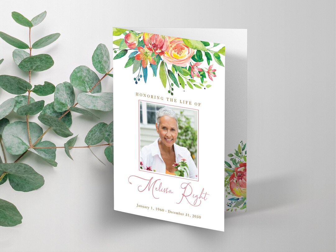 Spring Floral Funeral Program Template, Colorful Celebration of Life ...