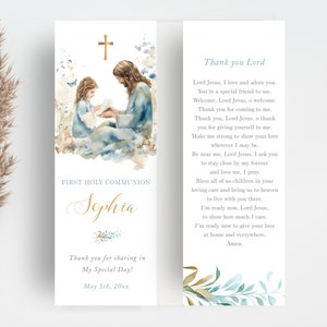 EDITIERBARES Kommunion-Geschenk-Lesezeichen für Mädchen, Jesus und ein Erstkommunion-Mädchen, Boho-Kommunion-Souvenir, Schmetterlinge - CP6