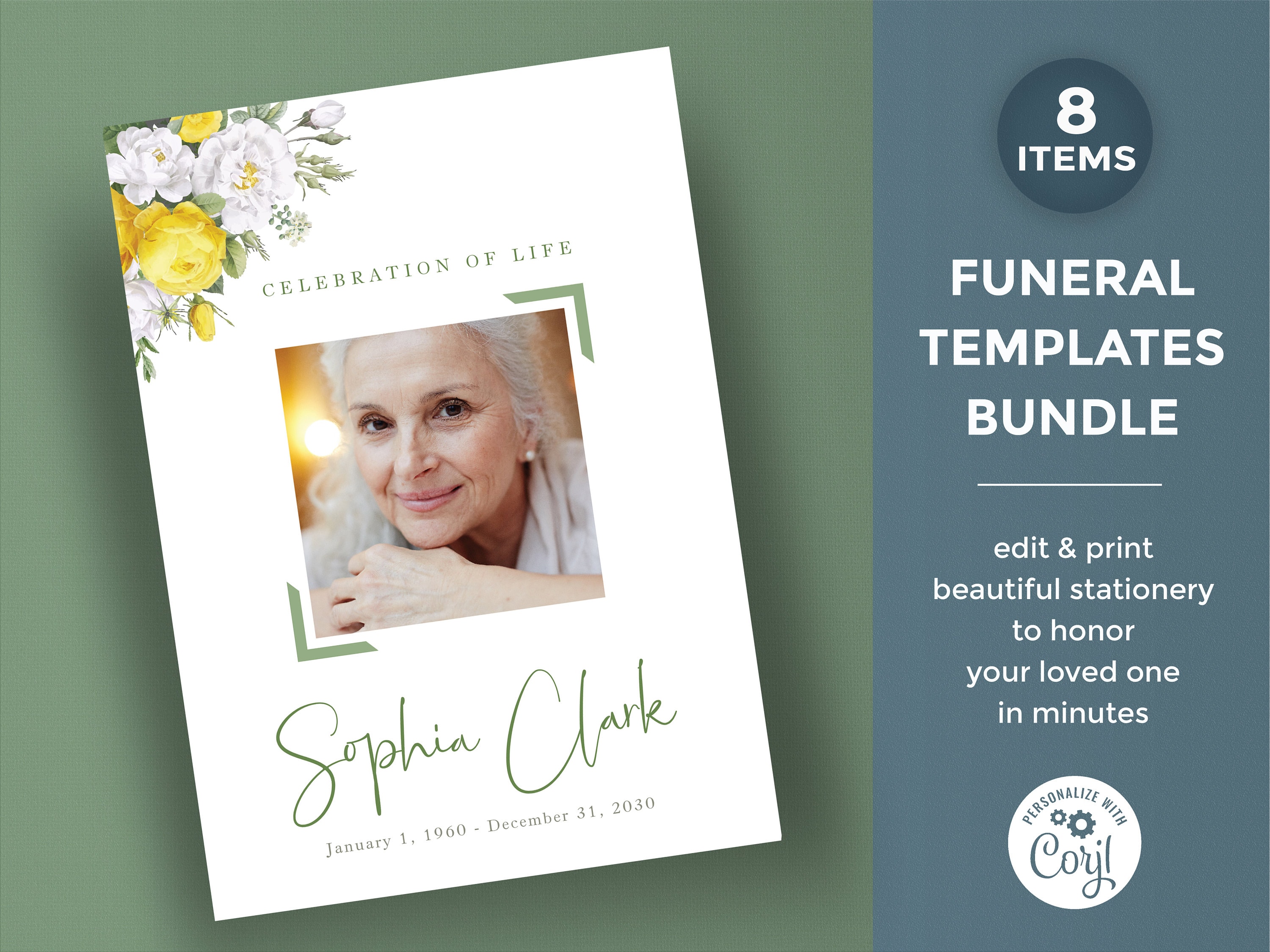 Yellow Roses Funeral Vector Yellow Roses Funeral Template Bundle for Woman, Memorial Package, in ...