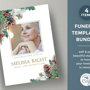 Christmas funeral template bundle, memorial package, in loving memory set, celebration of life template set of 4 - FF6