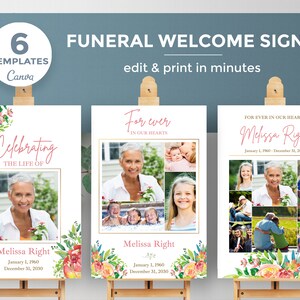 Alegre Cartel para funeral editable, photo collage para funeral, celebración misa funeral, decoración funeral mujer - FF34