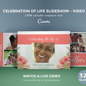 Funeral slideshow template with magnolias, memorial video template, life tribute presentation, celebration of life slide show - FF23