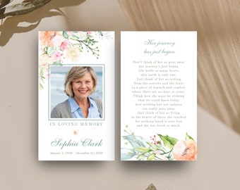 Watercolor flowers Memorial Card for Remembrance, Funeral Prayer Card, Template Printable Memorial Prayer Card - FF17