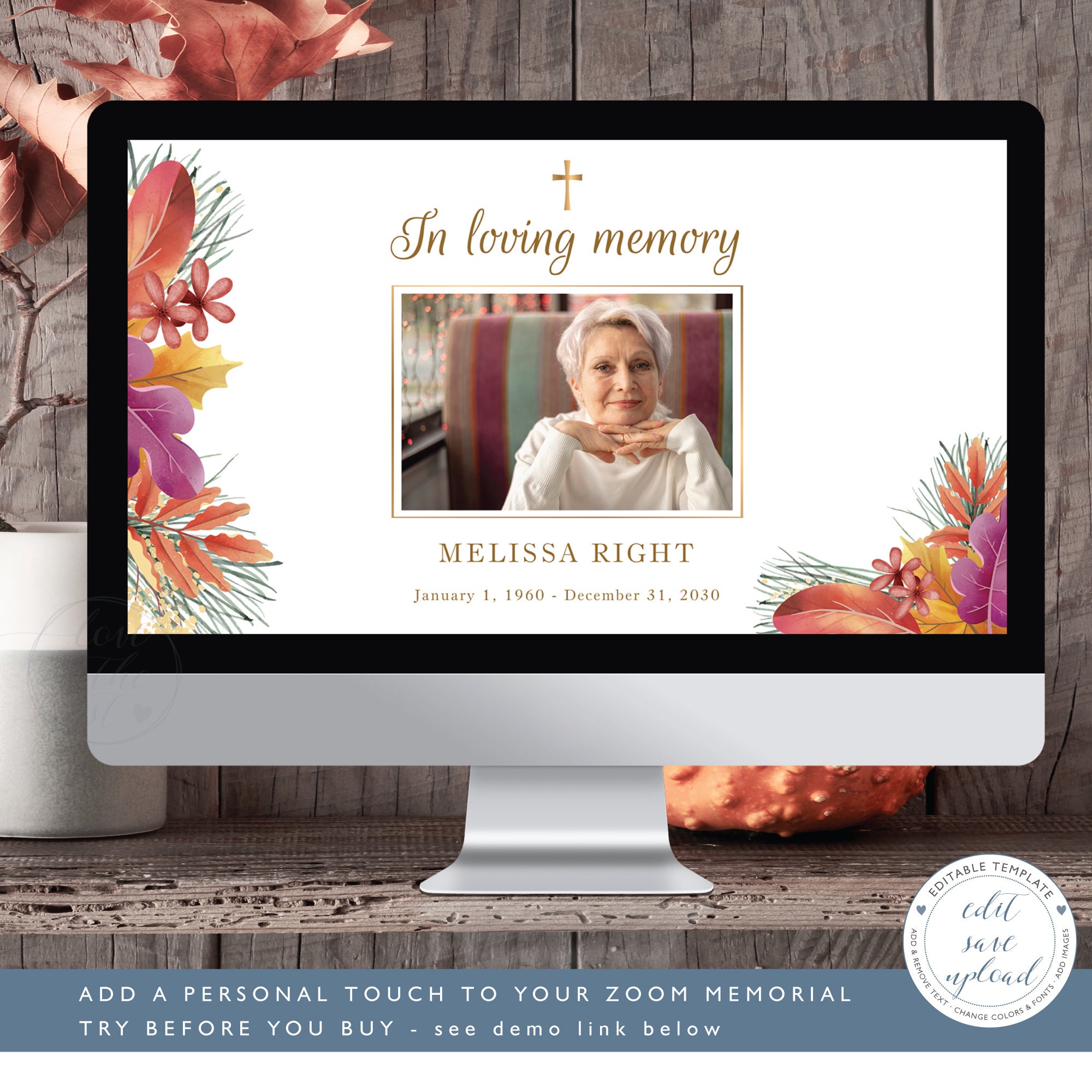 Fall ZOOM Funeral Background Template for Virtual Memorial Etsy