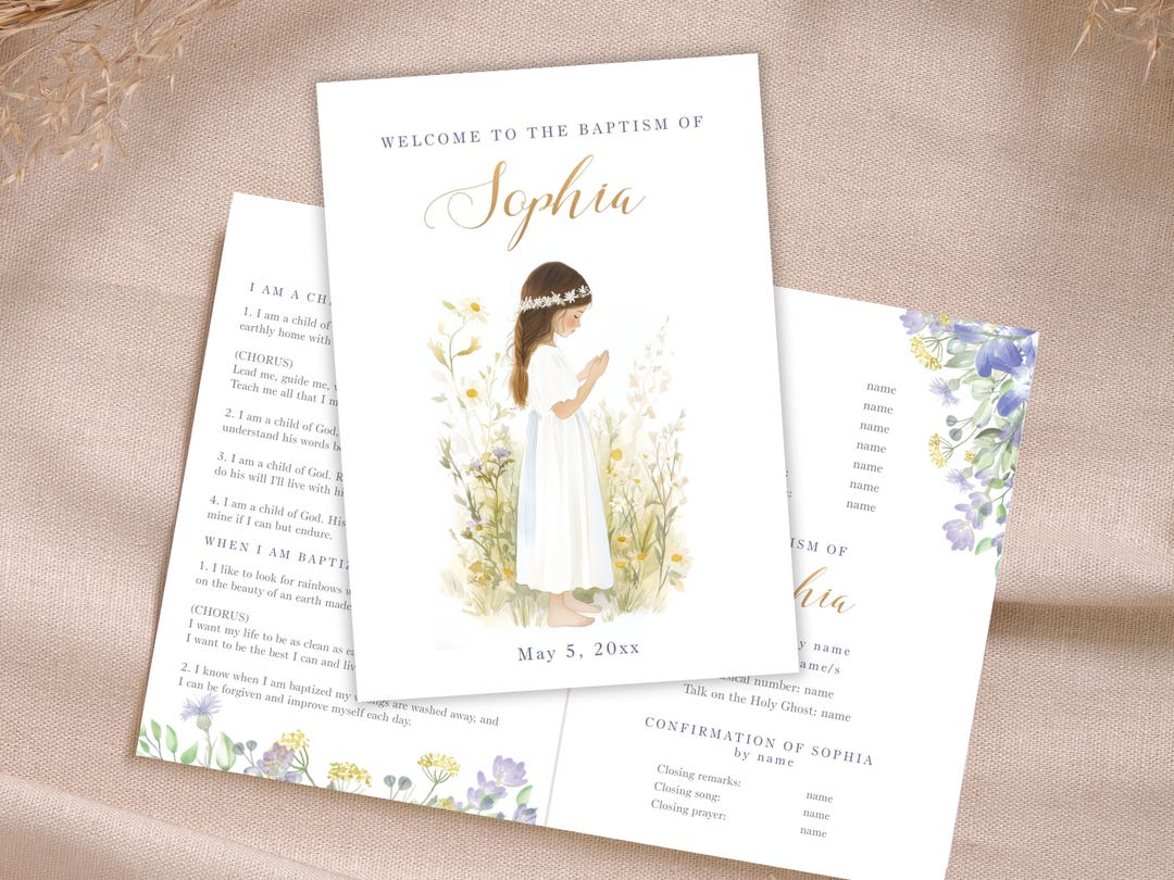 Editable LDS Baptism Program Template for Girl, Wildflowers LDS Baptism ...