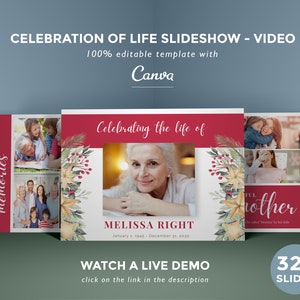 Christmas Funeral slideshow template, memorial video, life tribute presentation, celebration of life slide show, remembrance video - FF11
