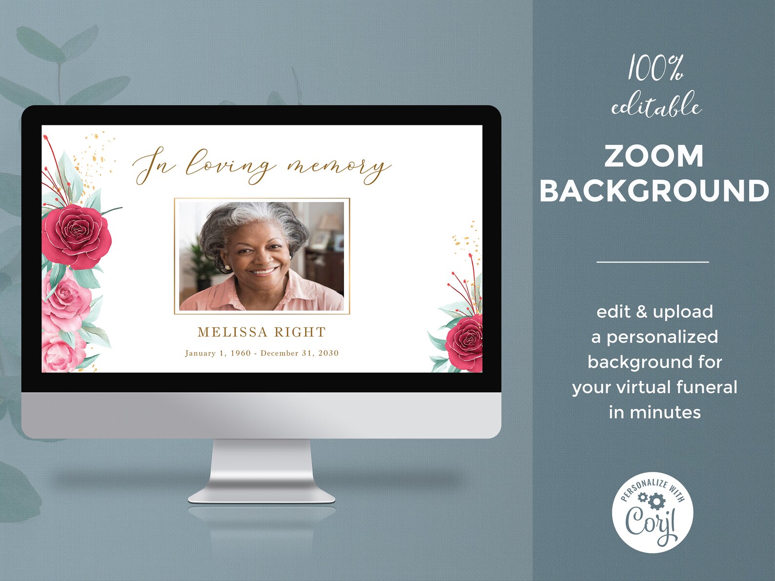 Gold Rose ZOOM Funeral Background Template for Virtual Etsy