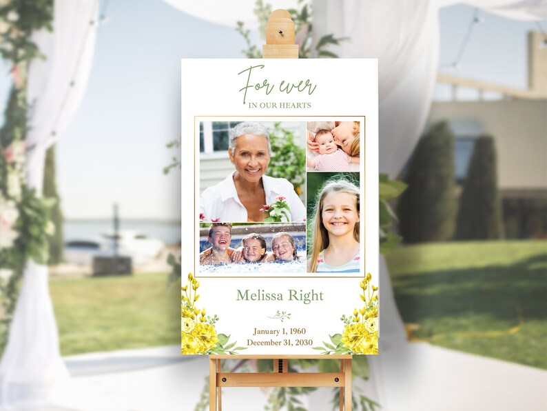 Funeral photo board for woman, welcome sign template, photo collage, Memorial poster, Celebration of Life decor, photo display FF32 image 6