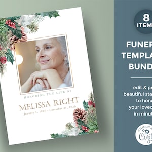 Christmas funeral template bundle, memorial package, in loving memory set, celebration of life template set - FF6