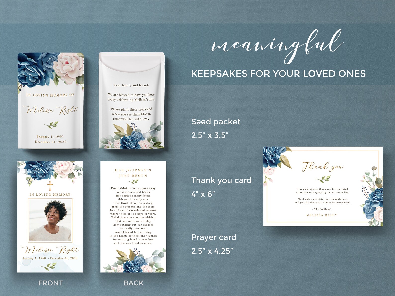 Blue Roses Funeral Template Bundle for Woman, Memorial Package, in ...