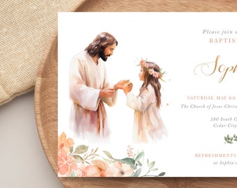LDS Baptism invitation template for girl, Jesus & Girl, LDS Baptism Editable Invite, Mormon Baptism, LDS primary, I am a child of God - LDS2