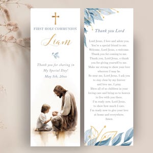 Marcapáginas de regalo de comunion EDITABLE para niño, Jesús y una niño de primera comunión, recuerdo de comunion, marcapáginas biblia CP85