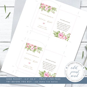 Seed Packet for Funeral, Memorial Seed Packets Template, Celebration of Life Favor, Remembrance ...