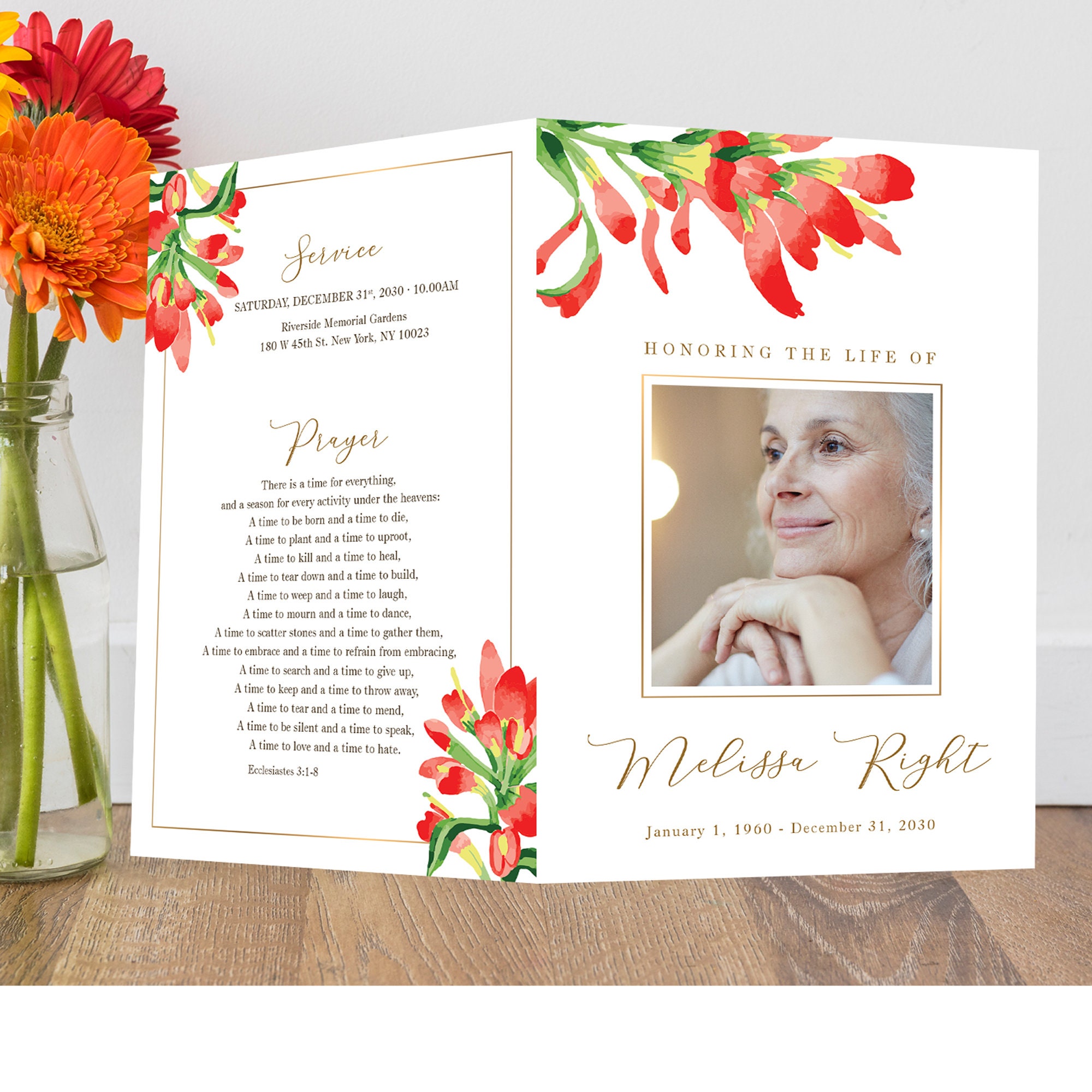 Indian Paintbrush Funeral Program Template Celebration of Etsy