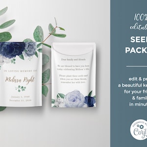 Lavender seed packet template for funeral, memorial seeds favor bags, celebration of life favor, remembrance keepsake - FF57