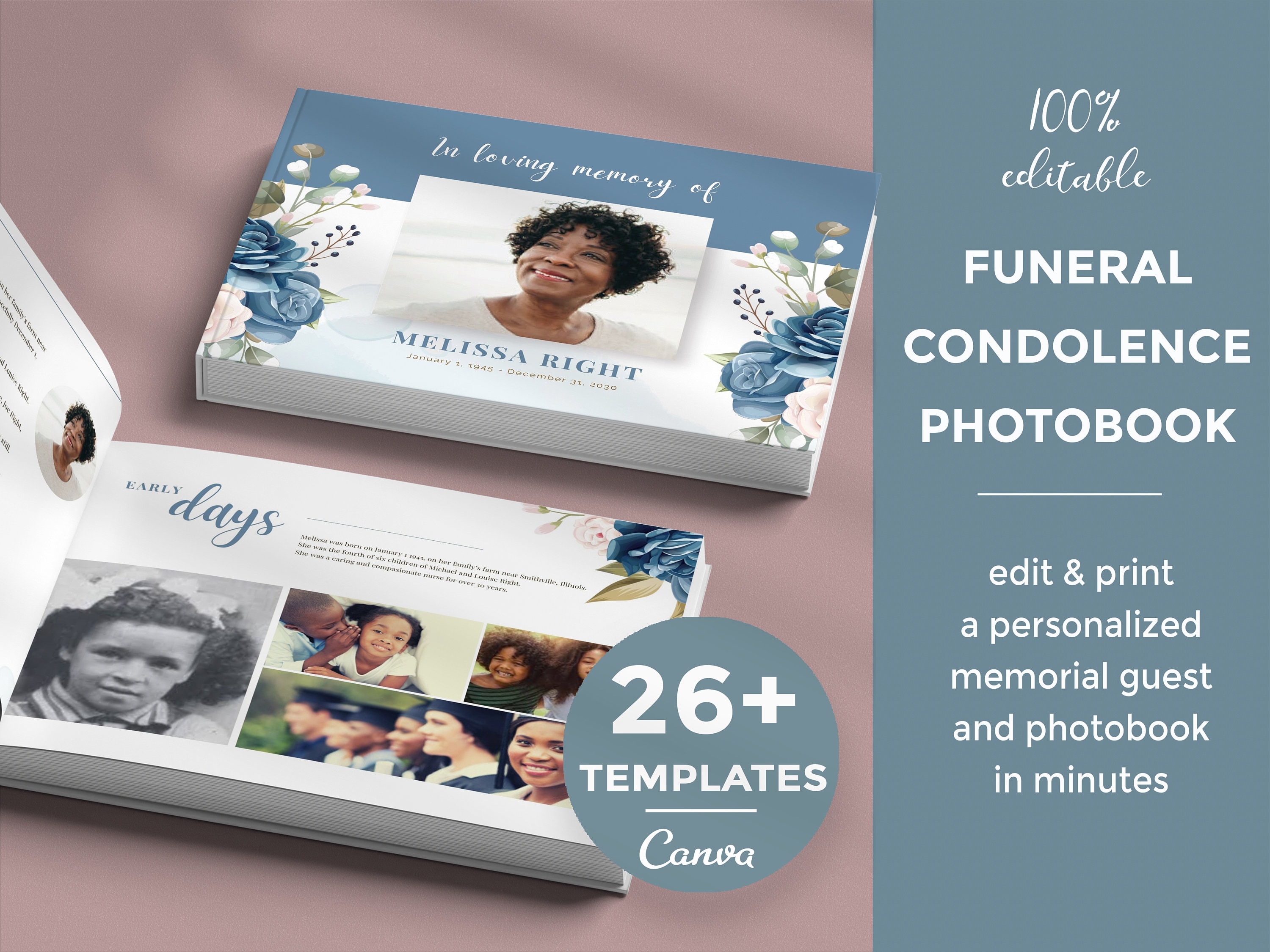 Stationery Fully Custom Memorial Guest Book Celebration of Life