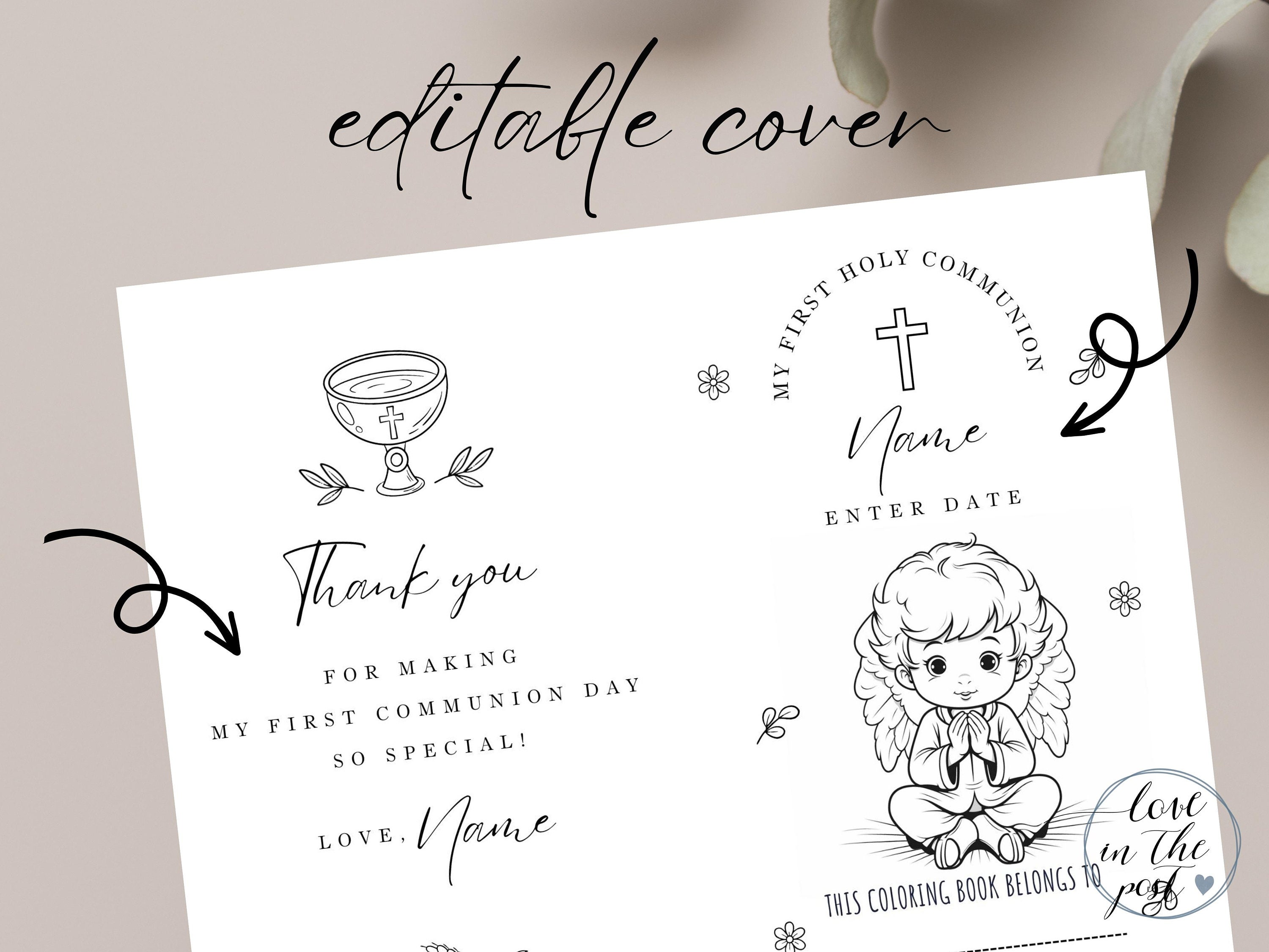 Personalized First Communion Coloring Pages for Kids | Editable and ...